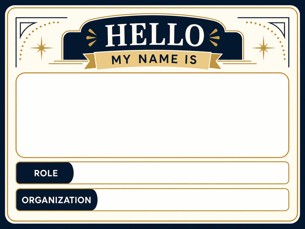 Classic name badge design that can be adapted for ID-style cards